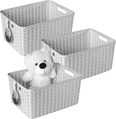 Plasticforte Opbergmand - 3x - Kastmand - rotan kunststof - creme wit - 18 Liter - 29 x 39 x 20 cm