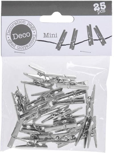 Dailygoods- Wasknijpers Mini 30 mm - Cadeauknijpers - Fotoklemmen - Knutselklemmen - Decoratieklemmen - 25 Stuks Zilver Metallic - Klemmen