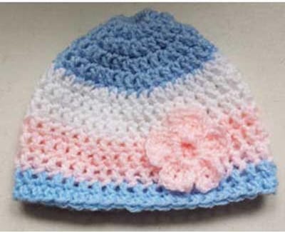 Toetie & Zo Handgemaakte Muts - Baby - Blauw - Roze - Wit - Bloem - Gehaakt