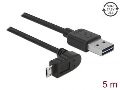 Delock Cable EASY-USB 2.0 Type-A male > EASY-USB 2.0 Type Micro-B male angled up / down 5 m black
