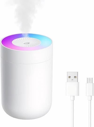 Mini Luchtbevochtiger-Luchtbevochtiger Slaapkamer-Kleine Bevochtiger-USB Humidifier-LED Nachtlampje-230ML-Stil-Voor Bureau & Auto-Wit