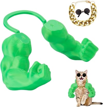 Grappige Kat Kostuum Set met 3D Geprinte Nek en Armen, Zonnebril en Gouden Ketting voor Feesten en Foto's