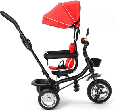 4-in-1 Driewieler voor Baby en Peuter met Duwstang en Omkeerbare Zitting