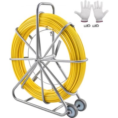 VEVOR 200m 5/16" Duct Rodder Draadtrekker Kabelgeleider Hengel met Stalen Reel Stand 3 Trekkoppen Visgereedschap voor Muren en Elektrische Draden Niet-geleidend