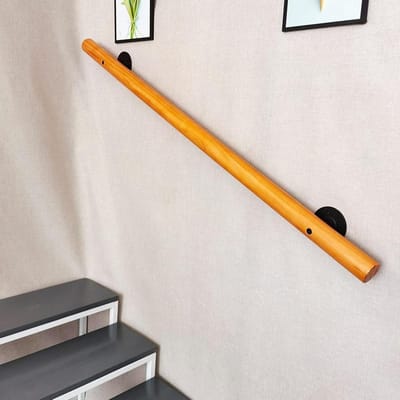 Trapleuning - Hout RVS - Veiligheid Binnen Buiten - Sterke Steun - 140cm - Houtkleur