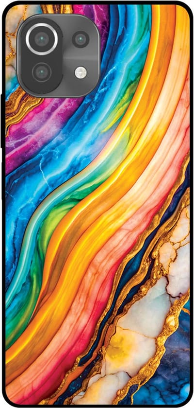 Smartphonica Telefoonhoesje Geschikt voor Xiaomi Mi 11 Lite met Regenboog Goud Marmer Opdruk - TPU Backcover Case Rainbow Gold Marble Design geschikt voor Xiaomi Mi 11 Lite
