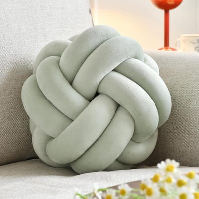 Knot Ball Pillow, Round Decorative Throw Pillows Pillow, 11 Inch Sage Green Soft Plush Knotted Pillows Pillow, Modern Home Throw Knot Decorative Pillow