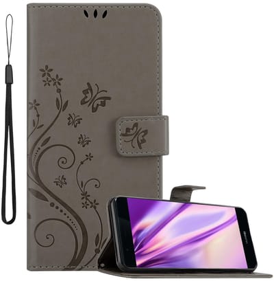 Cadorabo Hoesje geschikt voor Huawei P9 in BLOEMEN GRIJS - Beschermhoes in bloemmotief met magnetische sluiting, standfunctie en kaartsleuven Book Case Cover Etui