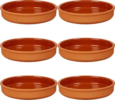 La Dehesa Tapas serveerschaal - 6x stuks - terracotta - bruin - D23 x H4 cm - hapjes serveren - ovenschaal - rond