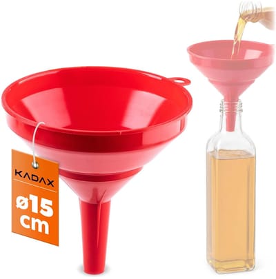 KADAX trechter Ø 15 cm, vultrechter van voedselveilig polypropyleen, kunststof trechter met smalle uitloop, vulhulp voor flessen, keukentrechter (rood)