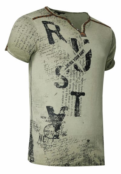 T-shirt met V-hals, suède details en een patroon van klinknagels