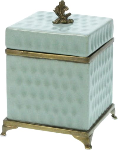 Doosje met deksel Blad, turquoise 10x10x14,5cm