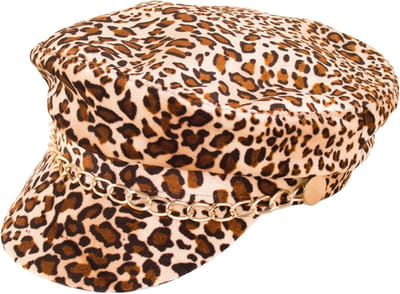 PartyXplosion Carnaval verkleed pet met panterprint- gouden kettinkje - foute-/panterparty - schippers pet