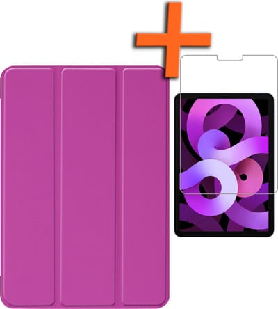 Hoesje - Geschikt voor Apple iPad Air 5 (2022) - 10.9 inch - 5e Generatie - M1 - Met Screenprotector - Trifold Bookcase - Hard Cover - Hardcover Book Case - Tablet Hoes - Paars