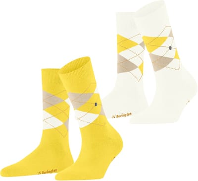Burlington Everyday Argyle 2-Pack gedessineerd katoen sokken dames geel - maat 36-41