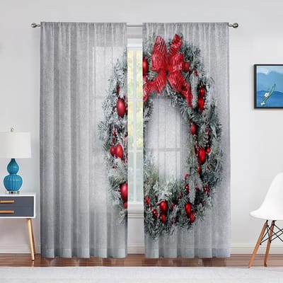 Kerstboom met Cadeaudozen Heldere Lichtjes Chiffon Transparante Gordijnen voor Woonkamer Slaapkamer Decor Voile Tule Gordijnen 1 PCS W100XH250cm&Grommet Top