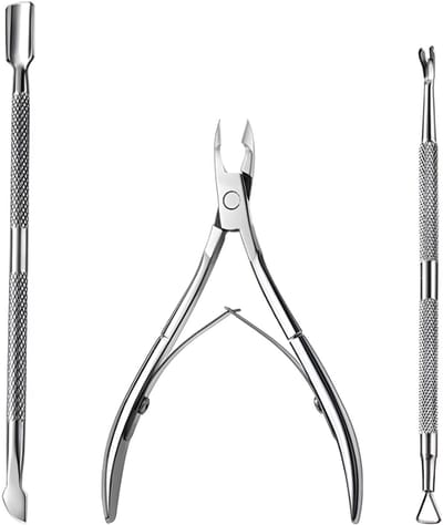 INTER-ESQUE Nagelriem Knipper Set - Nagelriem Verwijderaar - Nagelriem Duwer - Bokkenpootje Nagels - Cuticle Remover - Cuticle Pusher - Zilver