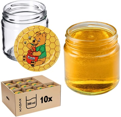 KADAX Kleine inmaakpotten 200 ml jampotten met deksel fi66 mm miniglazen voor honing en specerijen luchtdichte glazen weckpotten potten ronde glazen (10 stuks Winnie Poeh)