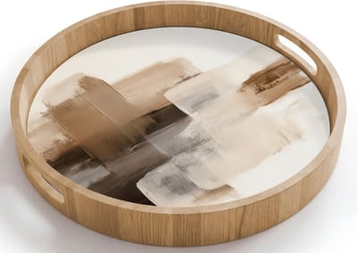 Dienblad rond 40x40 cm - Schootdienblad hout - Penseelstreken - Abstract landschap - Rust - Borrelplank rechthoek - Plateau houten dienbladen