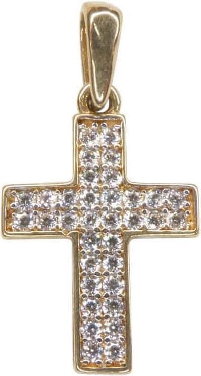 Geel gouden kruis hanger met zirkonia