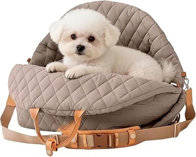 Honden Autostoel - Verhoger Kattenmand - Veilig Vervoer - Verwijderbare Wasbare Hoes - 40 x 30 x 6 cm - Kamel