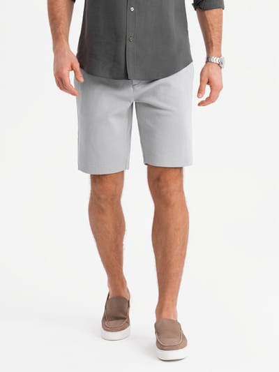OMBRE Korte Broek - Slim Fit - Katoen - Knopen Lichtgrijs XXL