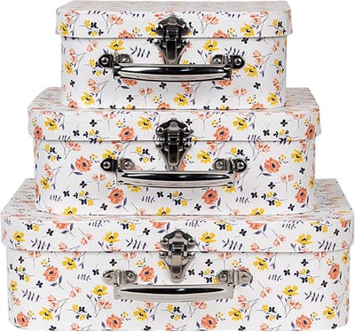 Clayre & Eef Decoratie Koffer Set van 3 30x22x9/25x20x9/20x17x8 cm Wit Karton Bloemen
