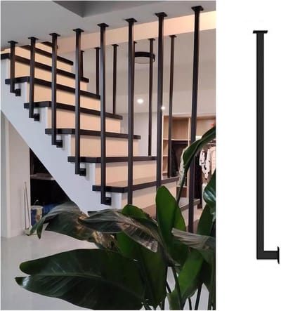 Hoekverstelbare trappalen - Metalen trapbalusters - Veilig traplopen - Verstelbare L-vorm - 115cm hoogte - Zwart