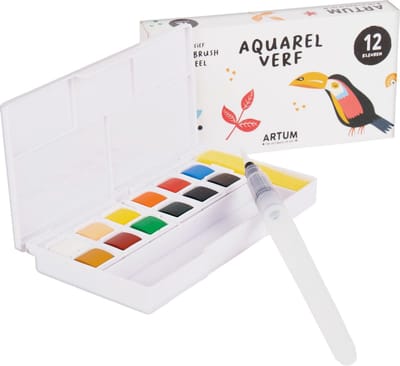 12 Kleuren Aquarelverf Beginner Set  - Inclusief Water Brush Pen  - Waterverf Pakket Volwassenen & Kinderen  - Waterbrush