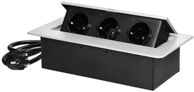 Inbouw stopcontact tafelcontactdoos met platte rand en kabel - Max. belasting 3680W