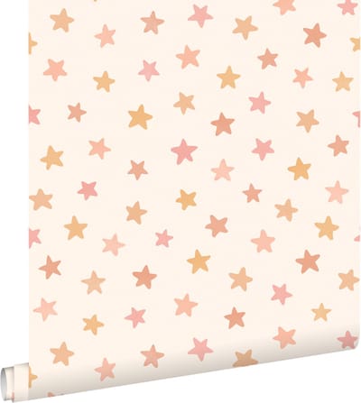 ESTAhome behang sterretjes wit, roze en oranje - 50 x 900 cm - 131708