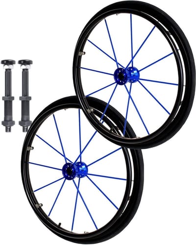Rolstoel Achterwielen - Luchtbanden Wielen - Mobiliteit Verbeteren - Quick Release - 600 mm Diameter - Blauw