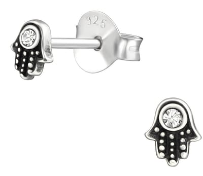 Joy|S - Zilveren mini hamsa oorbellen - 3 x 4 mm - kinderoorbellen - geoxideerd