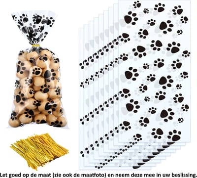 25x Uitdeelzakjes Hondenpoot 12.5 x 27.5 cm - Poot - Paw - Dog - Dieren - Cellofaan Plastic Traktatie Kado Zakjes - Snoepzakjes - Koekzakjes - Koekje - Cookie Bags