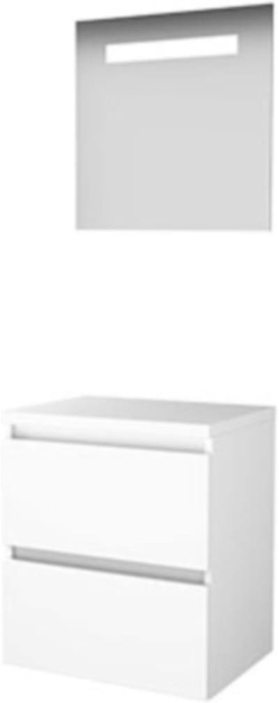 Basic-Line Economic 46 Badkamermeubelset - 60 x 46 cm - Greeploos - 2 Lades - Wastafelblad - Spiegel met LED Verlichting - Ice White