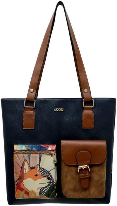 Dames Schoudertas - Handtas Vegan Leer - Dagelijks Gebruik - Stads Design - 35 x 30 x 6 cm - Blauw