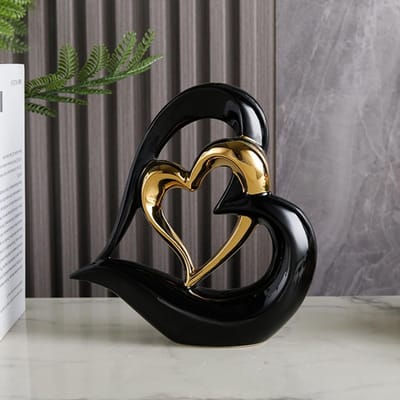 Dailygoods- Hart Ornament Dubbel - Keramisch Beeld - Woondecoratie Sculptuur - Creatief Cadeau - Kantoor Decoratie - Verweven Hartvormen - Decoratiebeeld