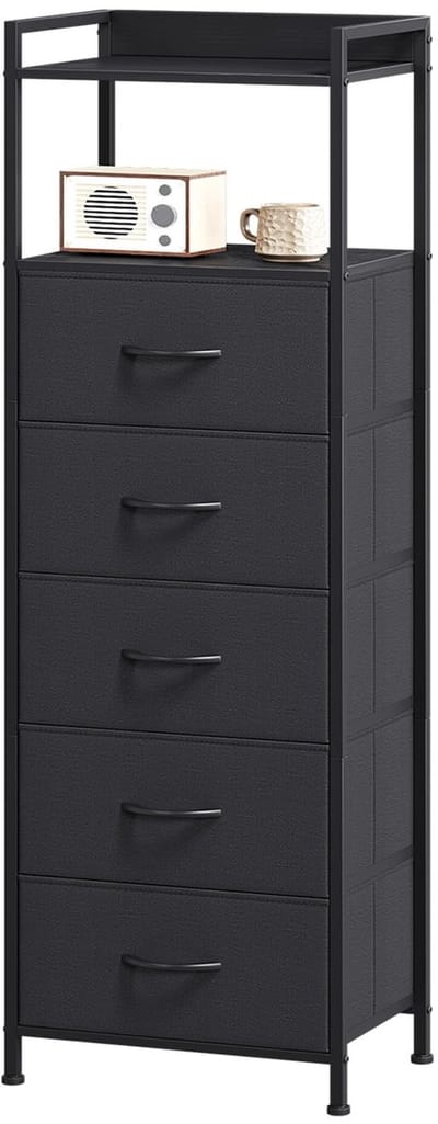 Dailygoods- Ladekast Ruimtebesparend - Dressoir met Open Plank - Commode met Stalen Frame - Opbergkast voor Slaapkamer - 5 Laden - Milieuvriendelijk MDF
