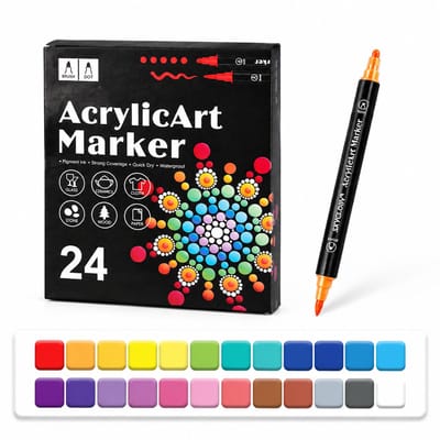Acrylstiften 24 kleuren - zachte punt - voor studenten en kantoor, kleuren en DIY - geschenkdoos