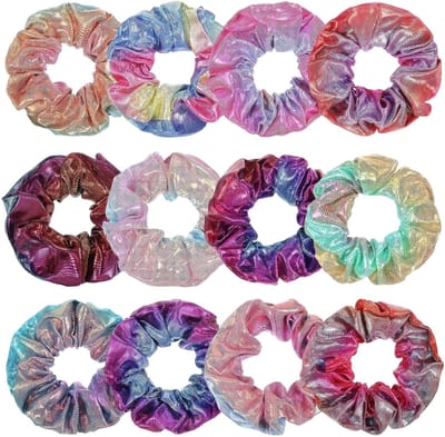 Famanu – Large Hair Bobbles, Shiny Metallic Hair Bobbles, Scrunchies, Rainbow Mermaid Hair Elastic Colourful Ponytail Holder for Women Women Girls Hair Accessories