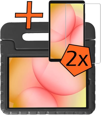 Hoesje - Geschikt voor Samsung Galaxy Tab A11 - Met 2x Screenprotector - Kinderhoes Shockproof Bumper - Kidsproof Case - Tablet Hoes - Kinder Hoes Cover - Zwart