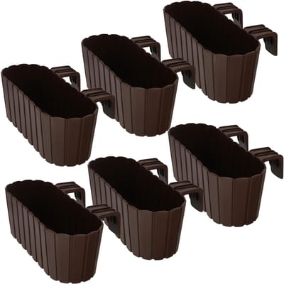 KOTARBAU® 6 st Balkonbak, Bloembak voor Balkon, PVC, 40x15x15 cm, Bruin, Balkonbak met Houder, Plantenbak, Ovaal, Lichtgewicht, Balkondecoratie, Weerbestendig Plantenbak