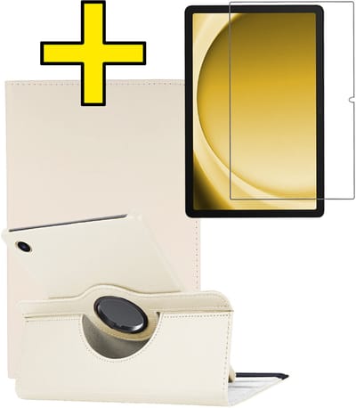 Hoes - Geschikt voor Samsung Galaxy Tab A9 - Met Screenprotector - 360 Graden Draaibare Hard Cover Case - Tablet Hoesje Draaibaar - Wit