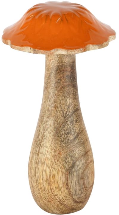 Dekoratief | Paddenstoel, oranje/naturel, hout, 10x10x20cm | A258214