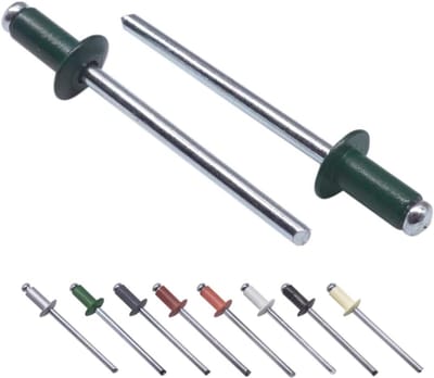 (Pack van 500 stuks) Geschilderde blinde klinknagels 4,0 x 8 mm, koepelkop, DIN 7337, aluminium klinknagel en stalen doorn, pop klinknagels (500, mosgroen RAL 6005)