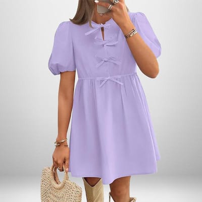 Lente Nieuwe Dameskleding Temperament Elegant Strikbandjes Effen Kleur Jurk Dames 3XL