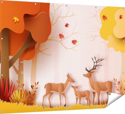 Gards Tuinposter Herten in het Bos Illustratie - Abstract - 160x120 cm - Tuindoek - Tuindecoratie - Wanddecoratie buiten - Tuinschilderij