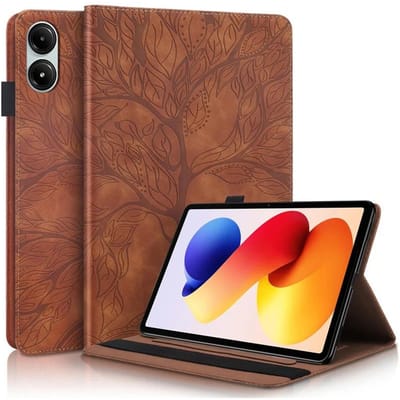 Pour Poco Pad M1 Étui 12,1 pouces Arbre en relief Portefeuille en cuir PU Housse à rabat Pour Funda Xiaomi poco pad m1 12.1 Étui For Poco Pad M1 marron