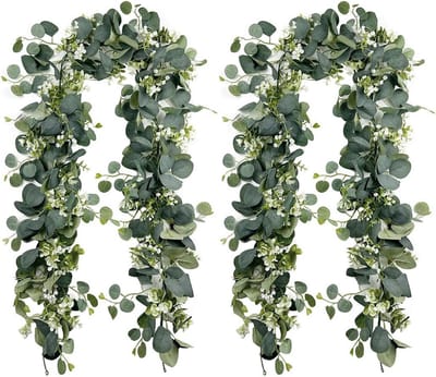 Set van 2 Eucalyptus Slingers van 180 cm, Kunstmatige Groene Wijnstokken voor Bruiloft Decoratie, Tafelversiering en Achtergronddecoratie