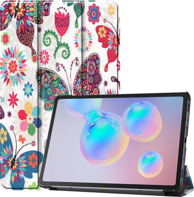 Hoes - Geschikt voor Samsung Galaxy Tab S6 Lite - Dun & Stevig - Trifold Bookcase - Hard Cover - Hardcover Book Case - Tablet Hoesje - Vlinders
